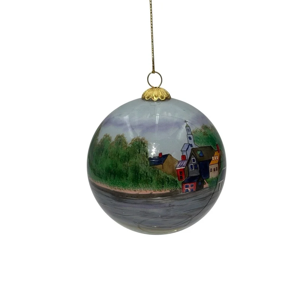 Marsha York Hand Blown & Eglomise Hand Painted XMas Ornament - Portsmouth, NH